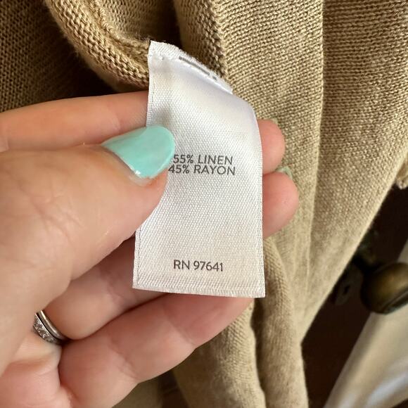 J. JILL | Camel Tan Linen Blend Open Front Raw Cuff Cardigan Sweater | Large - Picture 7 of 7